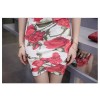 TE9256WMSS Vintage flower print cross v neck bubble sleeve slim dress