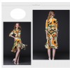 TE9643LLYG Europe fashion abstract geometry print irregular wide hem dress