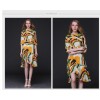 TE9643LLYG Europe fashion abstract geometry print irregular wide hem dress