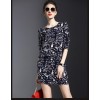 TE9646LLYG Temperament letters print half sleeve slim silk dress