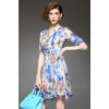 TE9647LLYG Summer new style round neck split vintage print slim silk dress