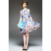 TE9647LLYG Summer new style round neck split vintage print slim silk dress