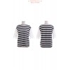 TE9940WJYS Lattice net sleeve stripes round neck top