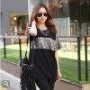 TE9787WJYS Bling bling stripe pattern loose long t-shirt