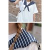 TE9790WJYS Navy style stripes lacing collar round neck tops