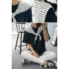 TE9790WJYS Navy style stripes lacing collar round neck tops