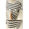 TE9790WJYS Navy style stripes lacing collar round neck tops