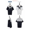 TE9790WJYS Navy style stripes lacing collar round neck tops