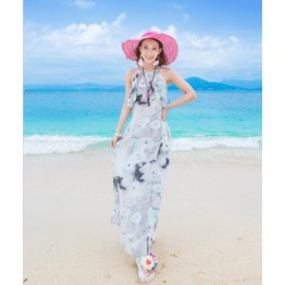 TE9864MSJ Bohemia sleeveless flouncing slim beach maxi dress