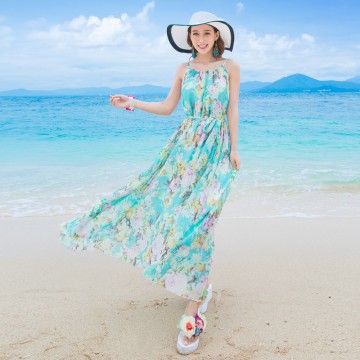 TE9866MSJ Bohemia beach chiffon print maxi dress with belt