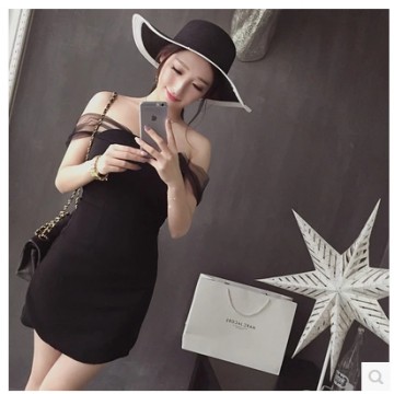TE9895YBF Thailand trendy brand mesh flat shoulder slim dress