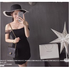 TE9895YBF Thailand trendy brand mesh flat shoulder slim dress