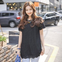 TE9905WJYS Summer new style preppy style lace splicing shirt