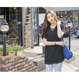 TE9905WJYS Summer new style preppy style lace splicing shirt