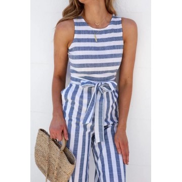 5260 hot sale high fashion sleeveless stripes jumpsuit