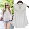 9809 chiffon sleeveless V-neck spliced ​​lace pleated chiffon blouse 