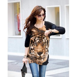 TE5799HJFS Tiger Head Printing Loose Large Size T-shirt