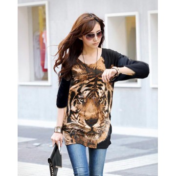 TE5799HJFS Tiger Head Printing Loose Large Size T-shirt