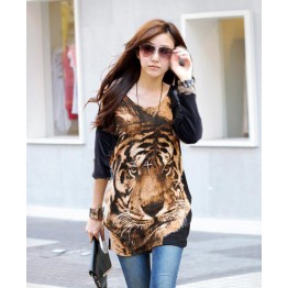 TE5799HJFS Tiger Head Printing Loose Large Size T-shirt