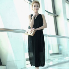 TE68056YWQS Korean Fashion Vest Chiffon Maxi Dress