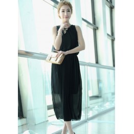 TE68056YWQS Korean Fashion Vest Chiffon Maxi Dress