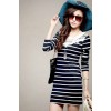 TE86032JYS Navy Style Lace Neckline Stripes Simple Dress