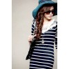 TE86032JYS Navy Style Lace Neckline Stripes Simple Dress