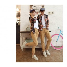 TE6533YHZL Korean Fashion Loose Joker Plaid Couple Shirt