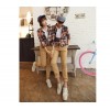 TE6533YHZL Korean Fashion Loose Joker Plaid Couple Shirt