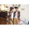 TE6533YHZL Korean Fashion Loose Joker Plaid Couple Shirt