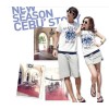 TE8686QQ Korean Fashion Simple Printing Couple T-shirt and Shorts Set for Girl