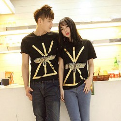 TE9209QQ Korean Fashion Gilding Eagle Printing Causal Couple T-shirt for boy