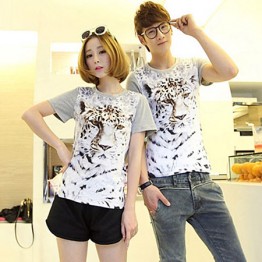 TE5012ASY Japanese Fashion Tiger Head Printing Couple T-shirt (for girl)