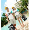 TE9189QQ Contract Color Letters Printing Couple T-shirt and Shorts Set for Girl