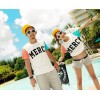 TE9189QQ Contract Color Letters Printing Couple T-shirt and Shorts Set for Girl