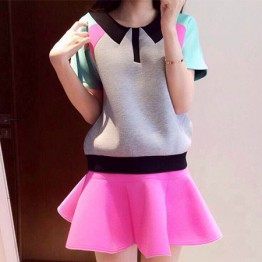 TE9517YBF Hot Sake Geometry Pattern Candy Color Skirt Suit