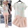 TE8332MLGN Europe fashion pink tops and shorts suit