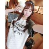 TE9689AYY Korean fashion beads stripes splicing short sleeve T-shirt