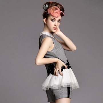 TE9040LLYG Flower grenadine sleeveless tops and shorts suit