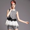 TE9040LLYG Flower grenadine sleeveless tops and shorts suit