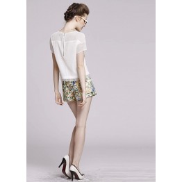 TEL8846LYLR Europe fashion gridding design tops and flowers shorts suit