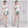 TEL8846LYLR Europe fashion gridding design tops and flowers shorts suit