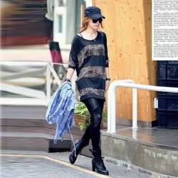 TE9736AYY Casual leopard splicing batwing T-shirt