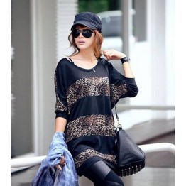 TE9736AYY Casual leopard splicing batwing T-shirt