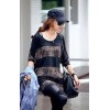 TE9736AYY Casual leopard splicing batwing T-shirt