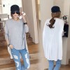 TE6669AYY Chiffon splicing black pocket loose T-shirt