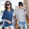 TE6669AYY Chiffon splicing black pocket loose T-shirt