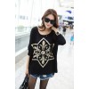 TE6670AYY Crow heart print chiffon splicing loose T-shirt