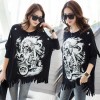 TE6673AYY Skull print tassel hem loose T-shirt