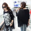 TE6673AYY Skull print tassel hem loose T-shirt